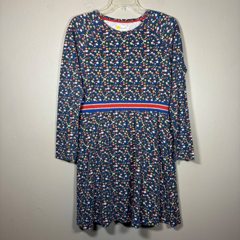 Johnnie B Boden Girls Floral Long Sleeve Jersey Dress Navy Blue Size 15-16Y
